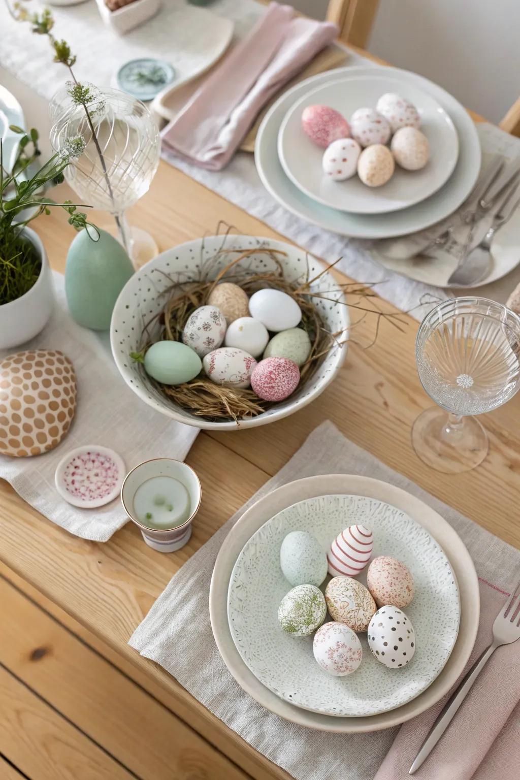 Elevate your table setting with decorated Easter eggs that add a timeless charm to your celebration.