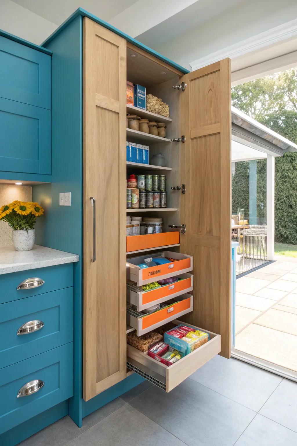 Maximize your kitchen space with a pull-out pantry that keeps essentials within reach.