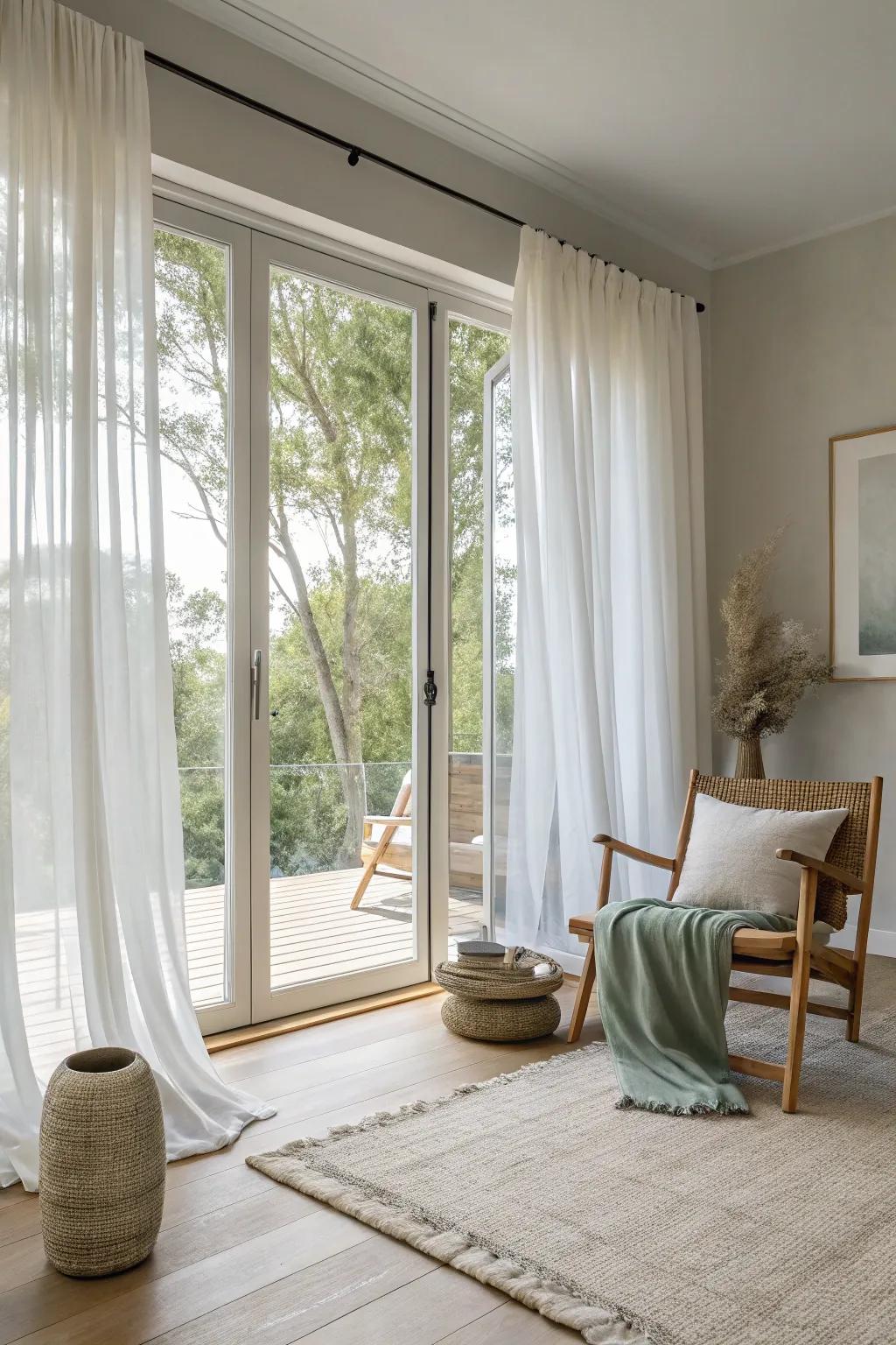 Achieve a modern and spacious look with floor-to-ceiling curtains.