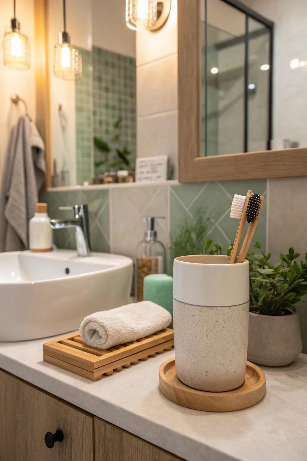 Keep your bathroom minimalist by storing toothbrushes in an under-sink container.
