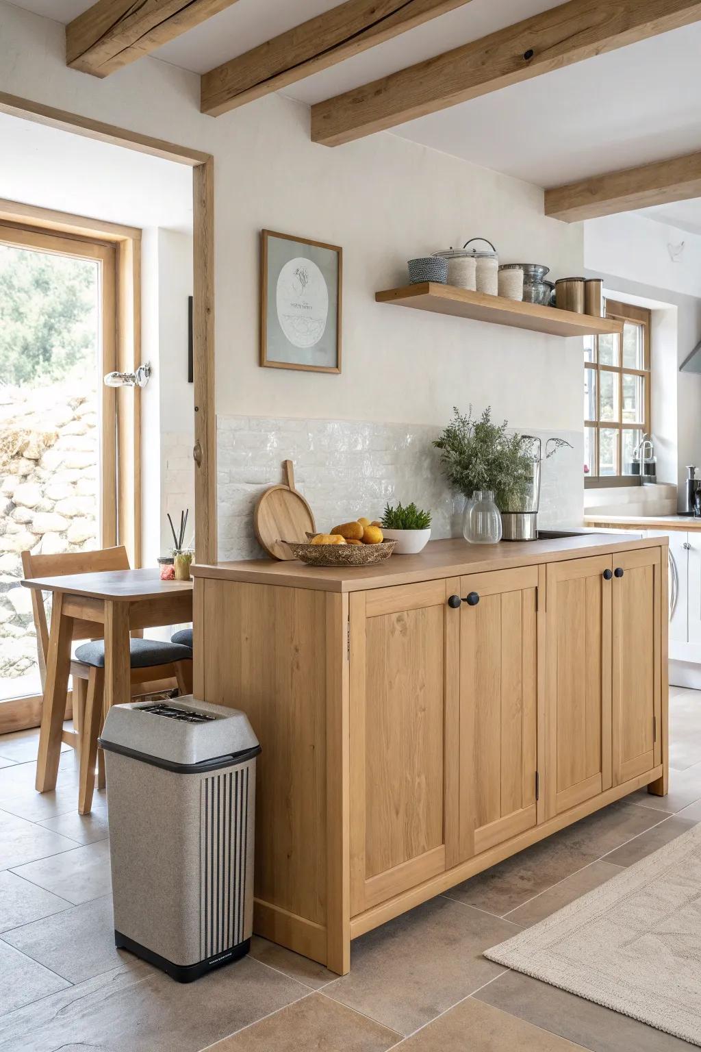 Furniture-style enclosures offer a sophisticated way to conceal kitchen waste.