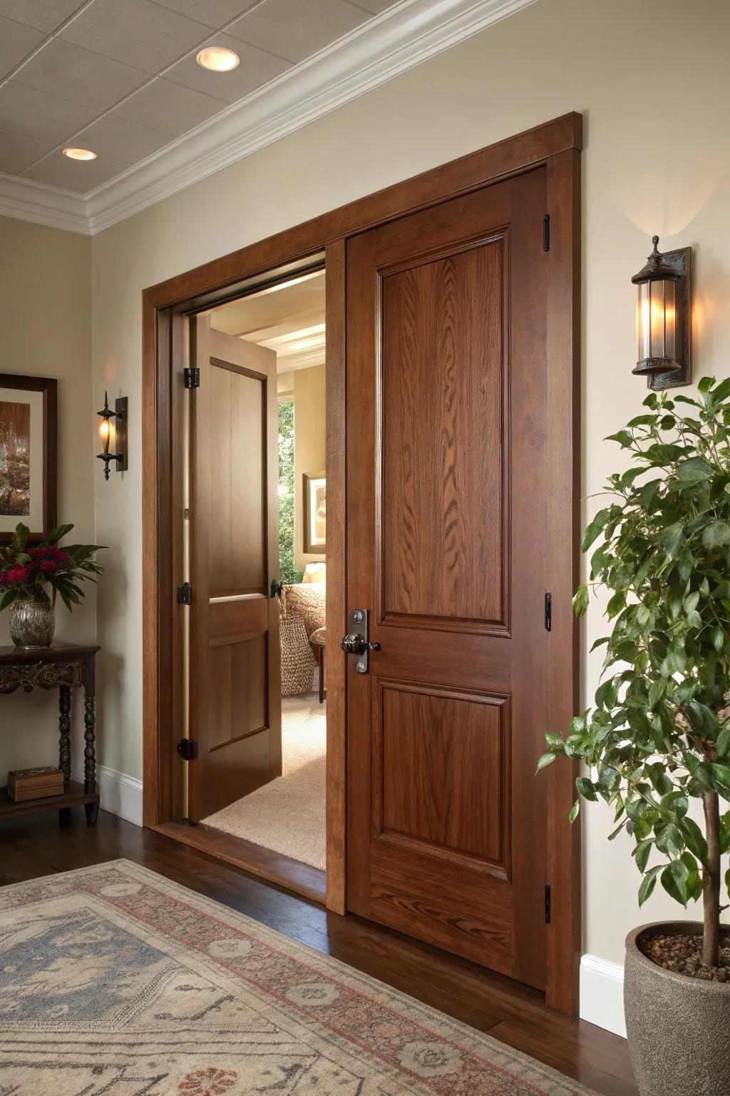 Upgrade your doors to solid-core for an instant sound barrier that complements your home's aesthetic.