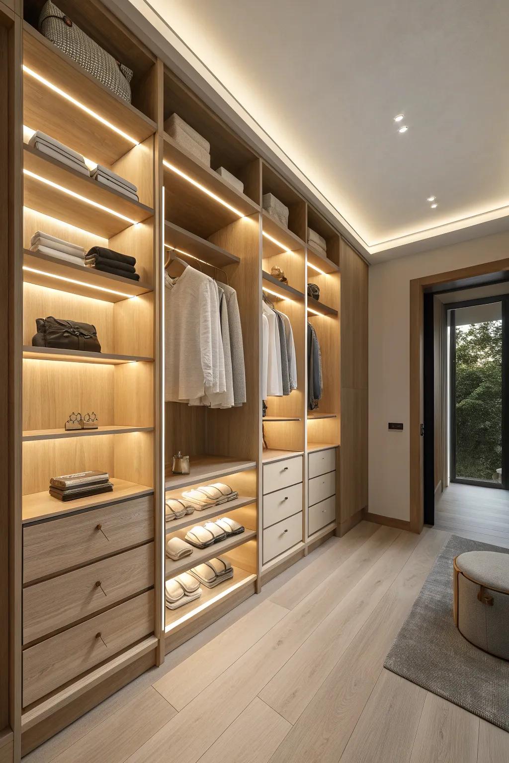 Illuminate your wardrobe with stylish integrated lighting.