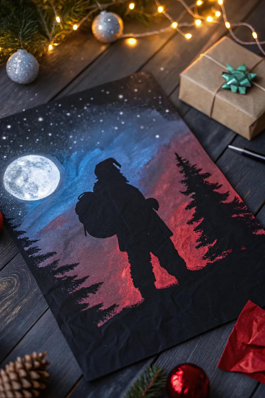 Bring the magic of Christmas to life with striking Santa silhouette art that's both simple and beautiful.