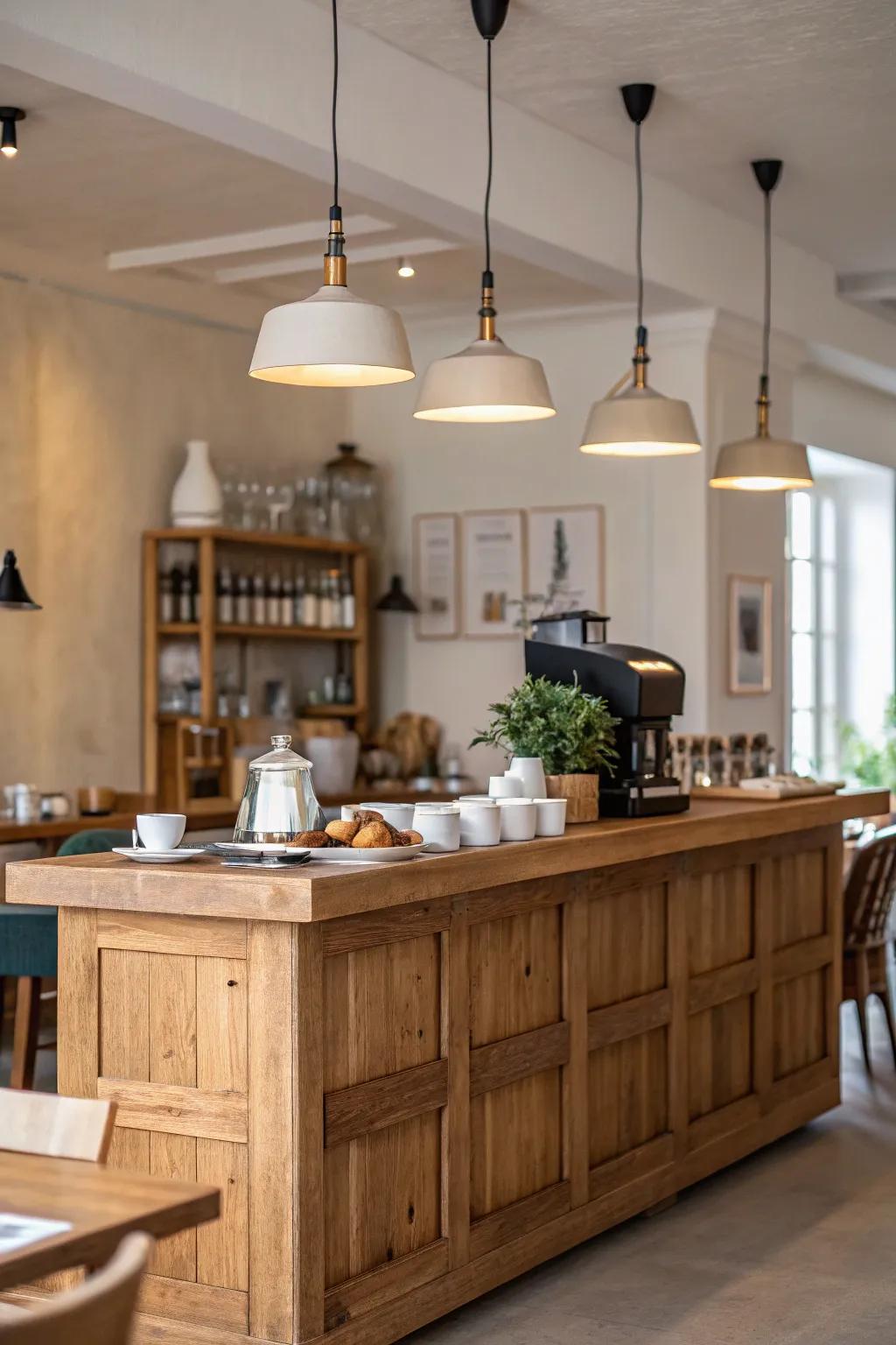Sophisticated lighting can transform your coffee bar into a warm and inviting space.