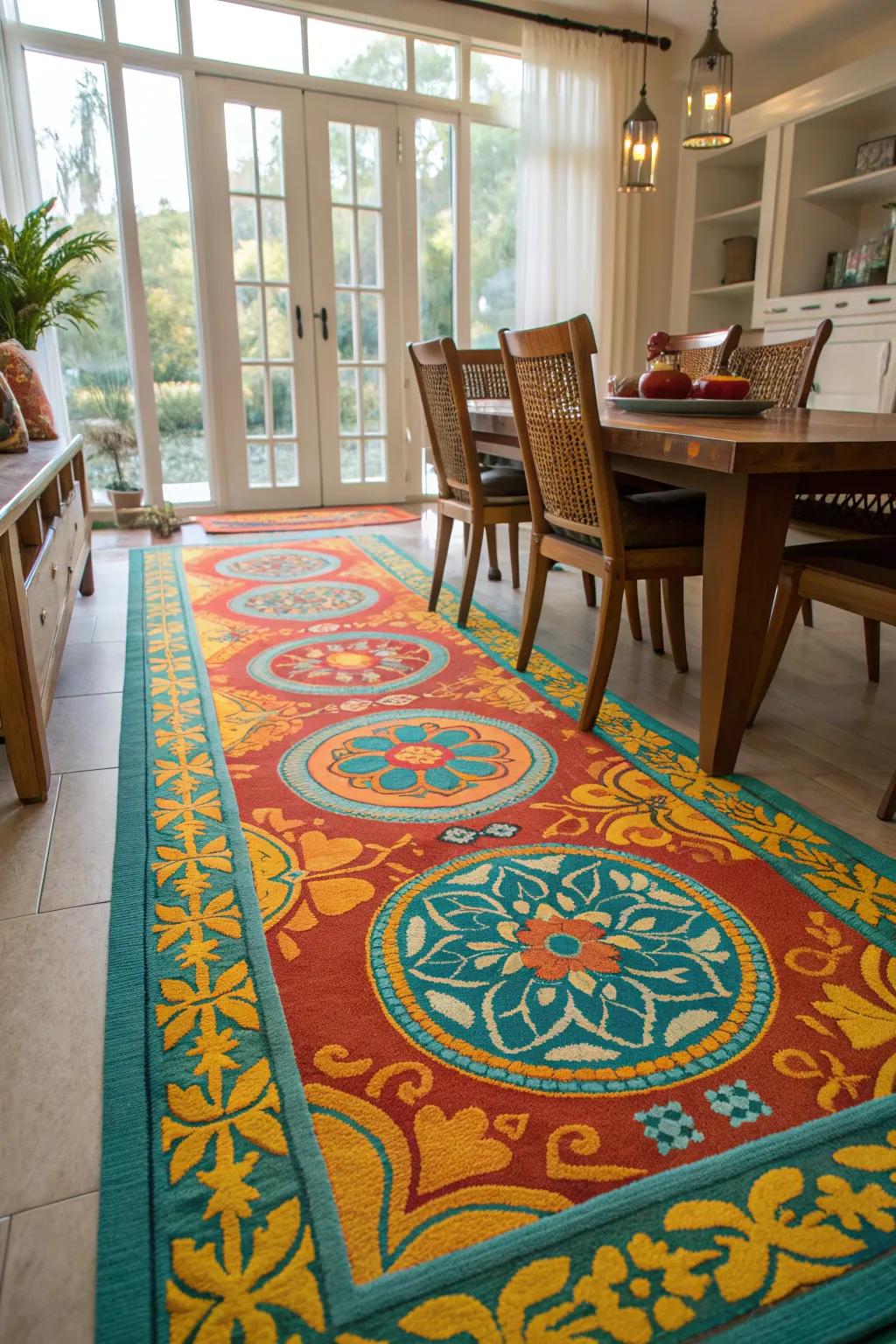 Step up your style game with a rug that’s as vibrant as your dining conversations.