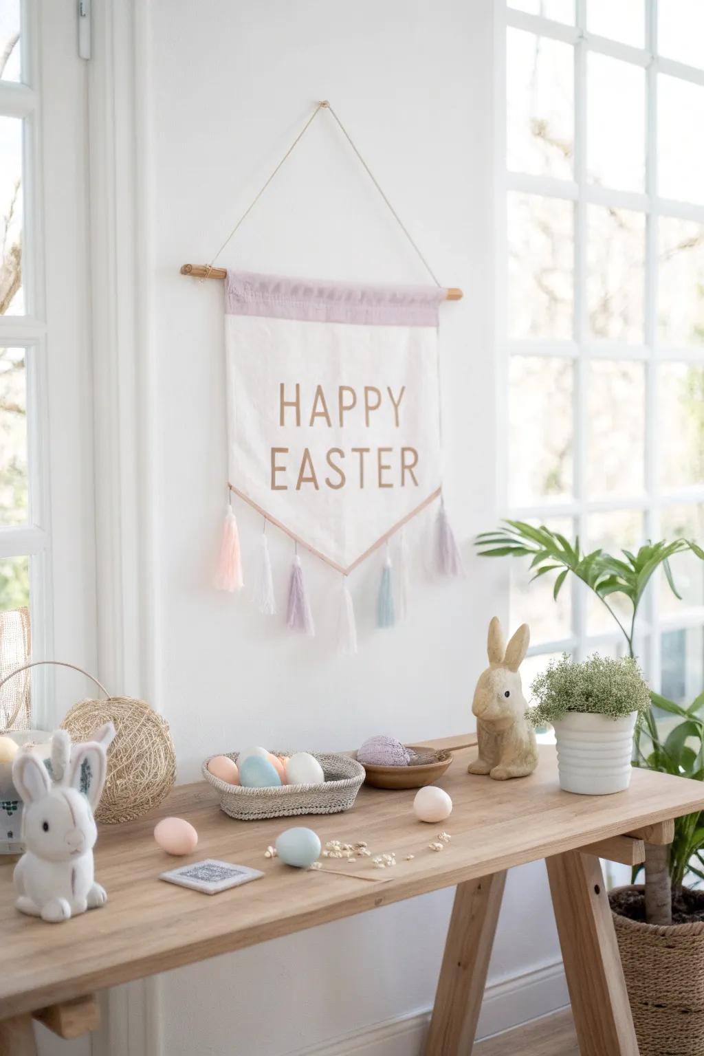 Greet your guests with a cheerful Easter banner, setting the tone for a joyful celebration.