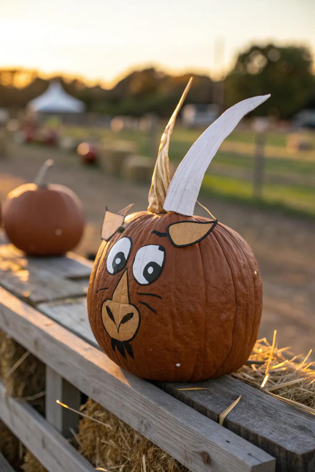 Bring a playful farm feeling to your porch with these goat pumpkins! 🐐 #FarmhouseDecor #GoatPumpkin