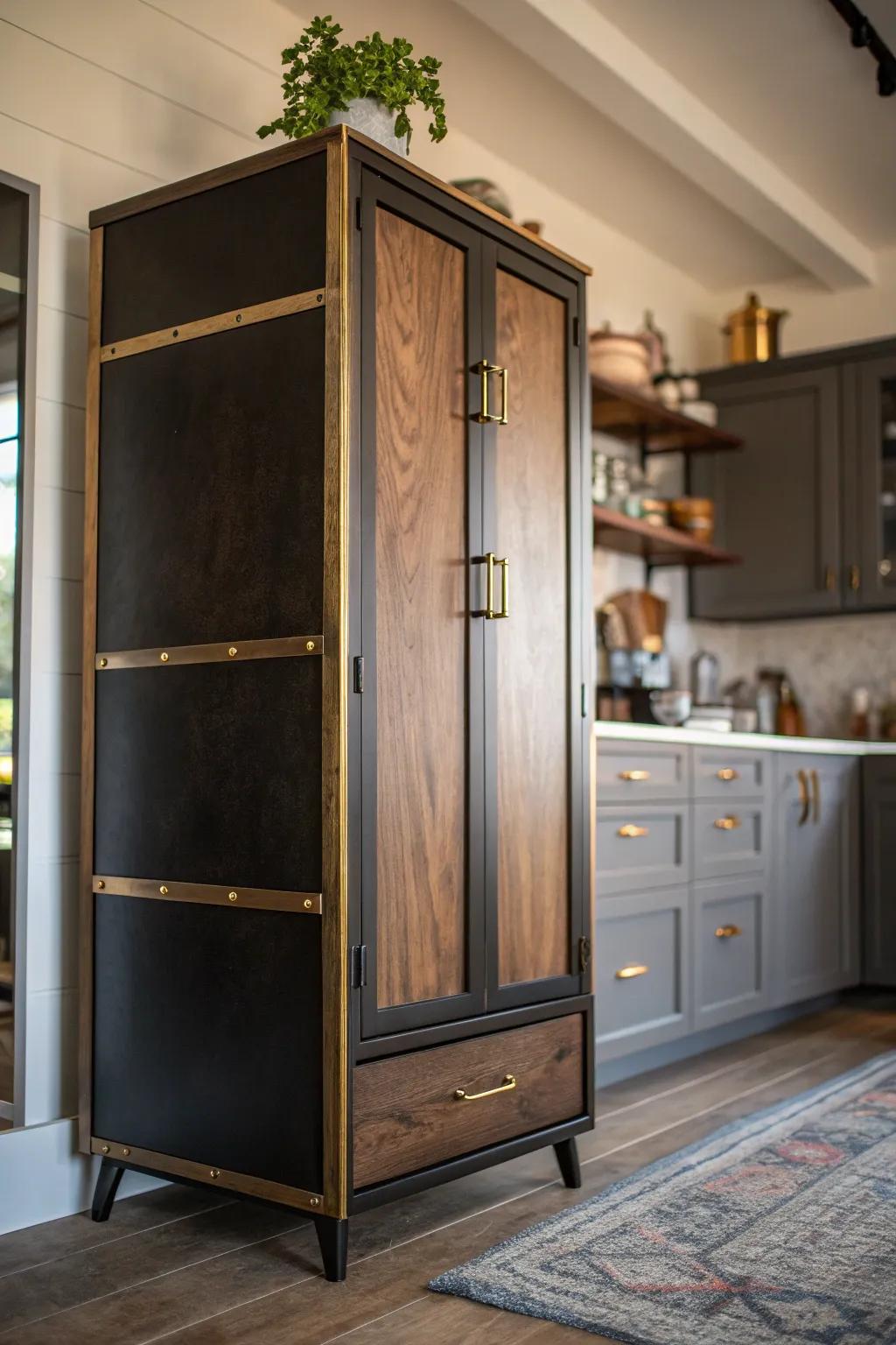 Mix and match materials for a pantry cabinet that stands out. #EclecticStyle #HomeDecor