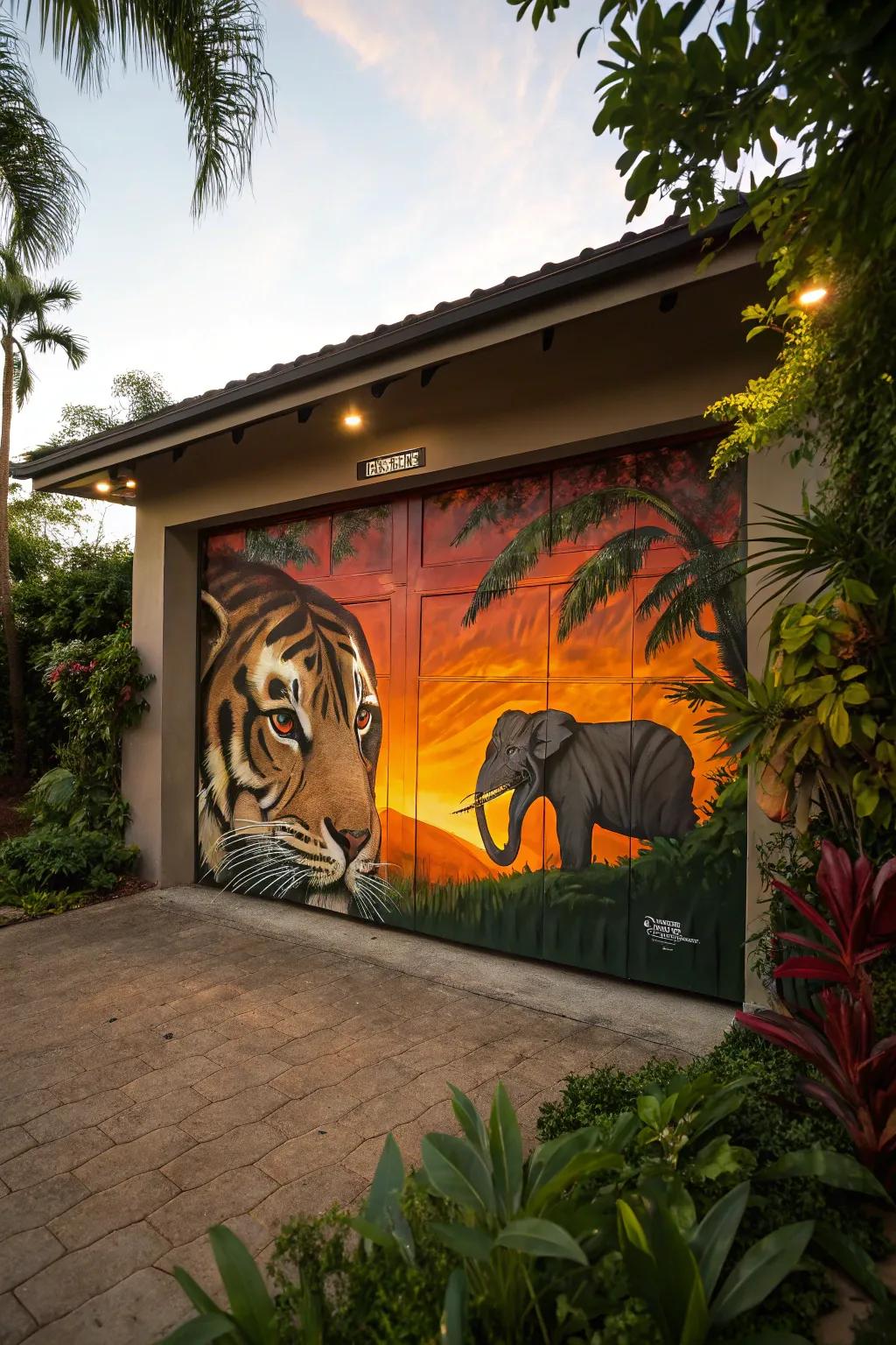 Celebrate the beauty of wildlife with a garage door mural that captures the essence of the animal kingdom.