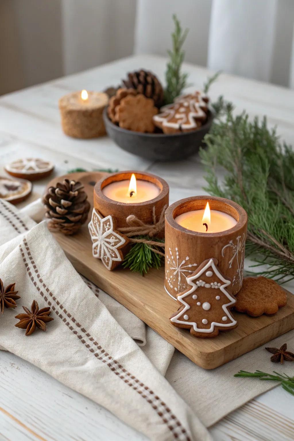 Light up your holiday evenings with the warm glow of gingerbread candle holders.