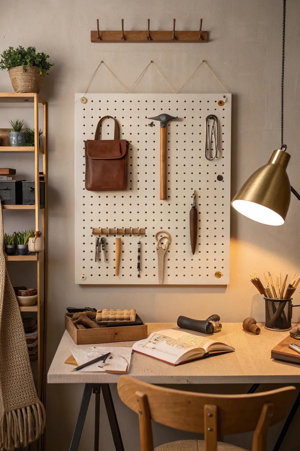Make every wall work for you with pegboard panels that keep tools and supplies at your fingertips.