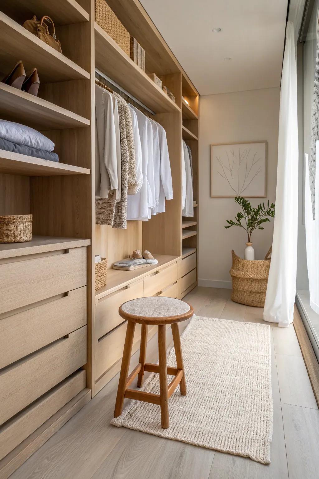 Functional furniture adds comfort and utility to your closet.