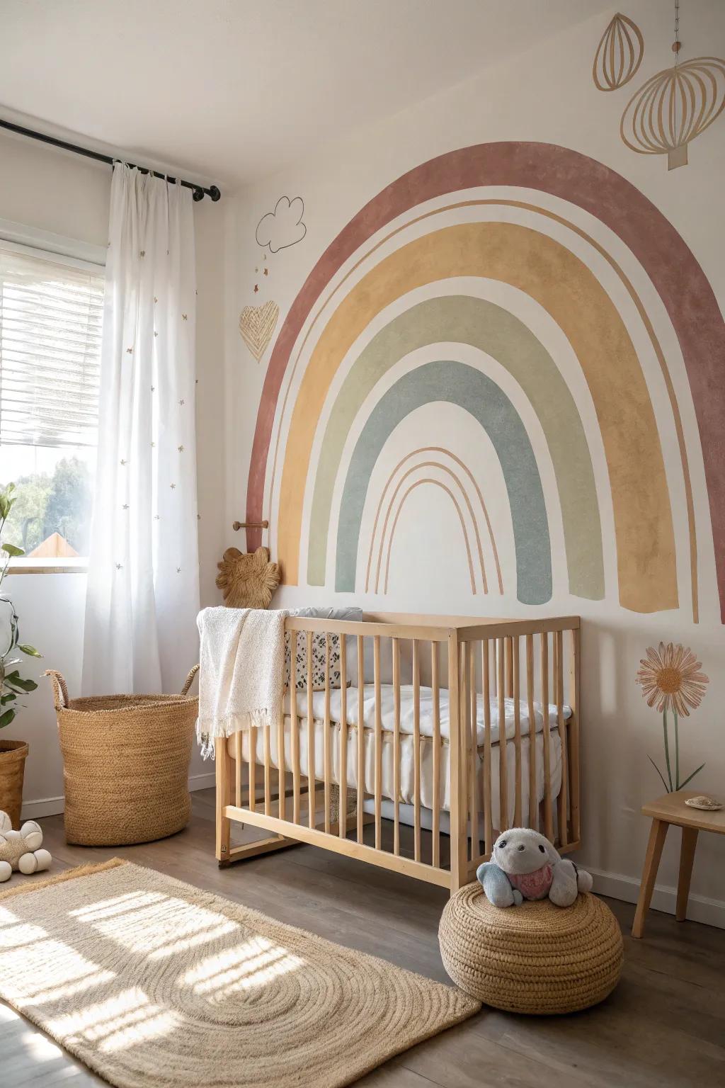Capture the magic of rainbows in your nursery with playful arches that inspire joy. 🌈 #RainbowNursery #ColorfulDecor