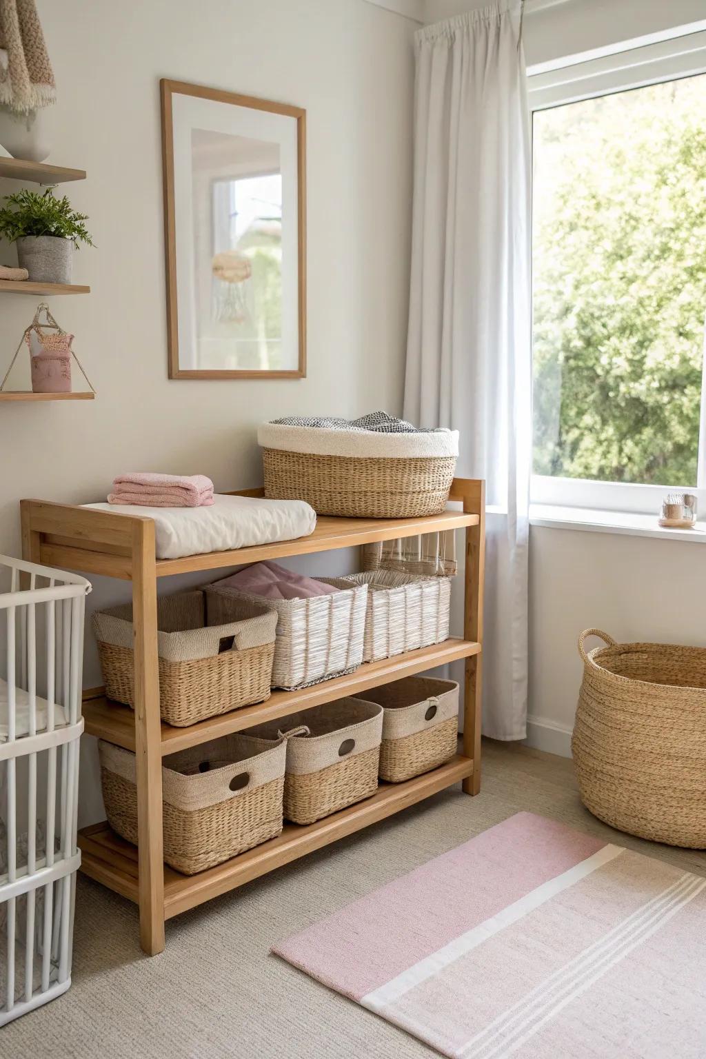Efficient storage keeps your nursing space organized and serene. #StorageSolutions #HomeOrganization #BabyRoomInspo