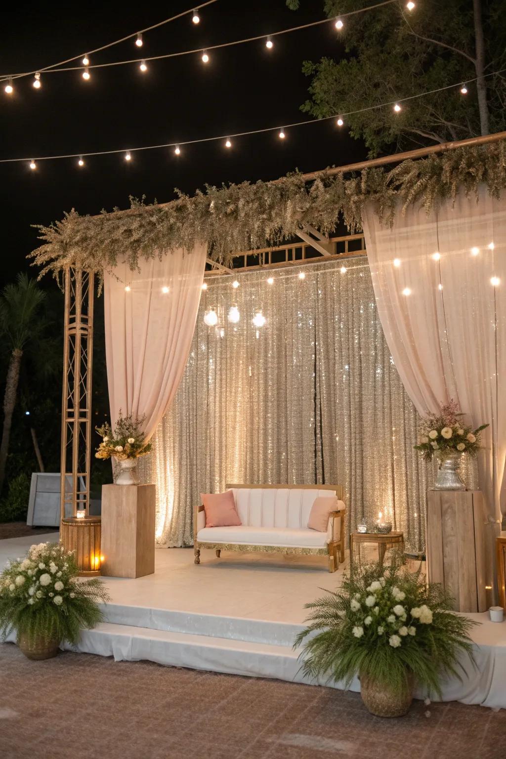 Glimmering backdrops create a stunning focal point, perfect for unforgettable photos.