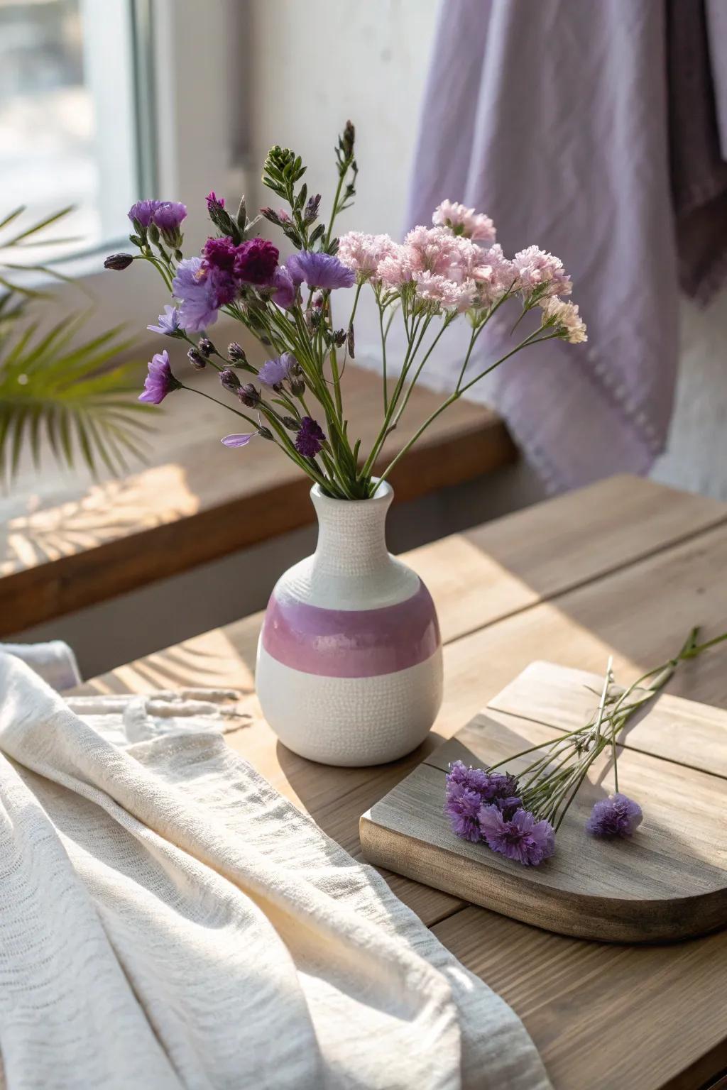 Monochromatic arrangements bring depth and elegance, perfect for a sophisticated home atmosphere. #ColorBlock #SophisticatedDesign 💜