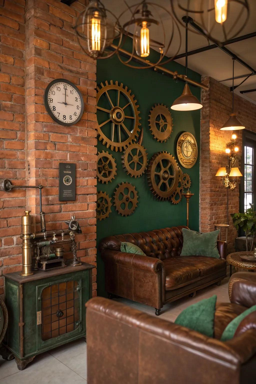 Expose the beauty of brick walls to enhance your steampunk decor with industrial flair.