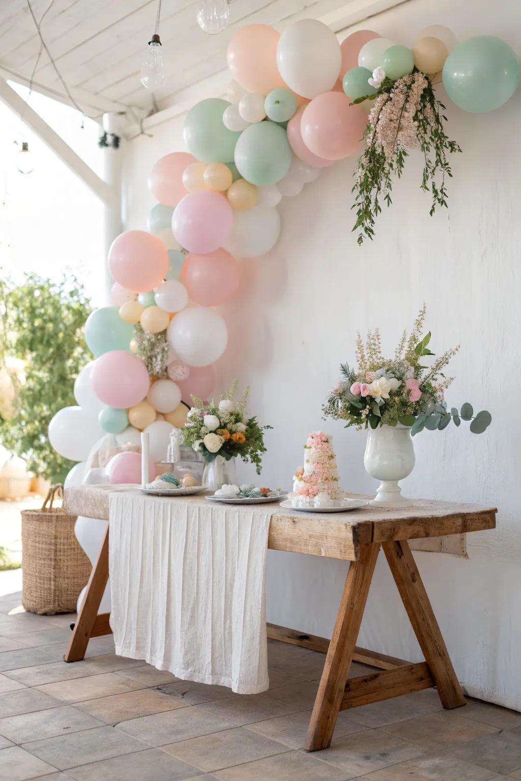 Elevate your celebration with a playful balloon garland that adds a touch of whimsy. 🎈 #BaptismParty #BalloonDecor