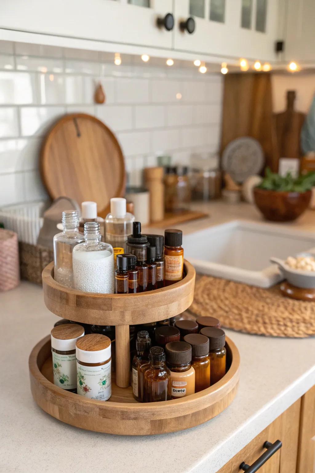 Spin your way to convenience with a Lazy Susan! 🔄 #KitchenHacks #EssentialOils