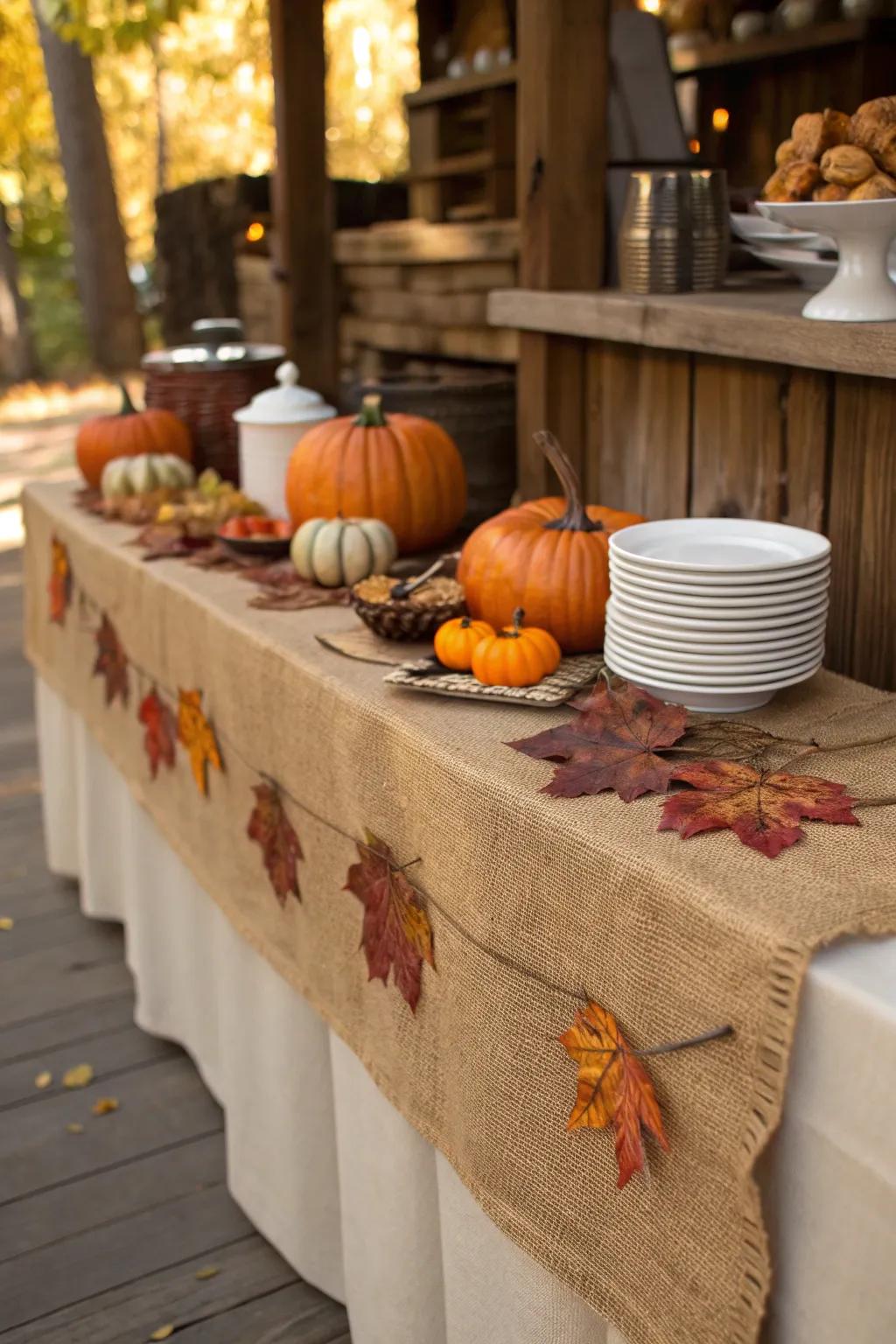Burlap brings a natural touch to your fall table, marrying rustic charm with seasonal elegance.
