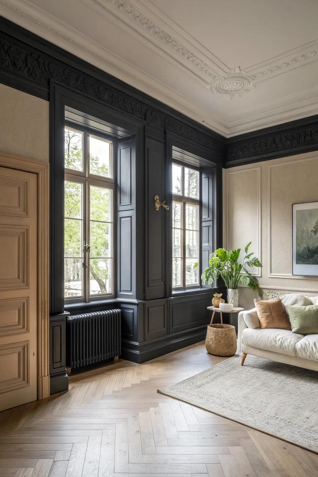 Make a statement with bold contrasting moldings that add a pop of color to your space.