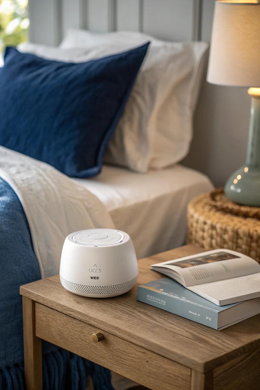 Let white noise machines lull you into a sound sleep, blending seamlessly with your bedroom decor. 🌙 #GoodNight