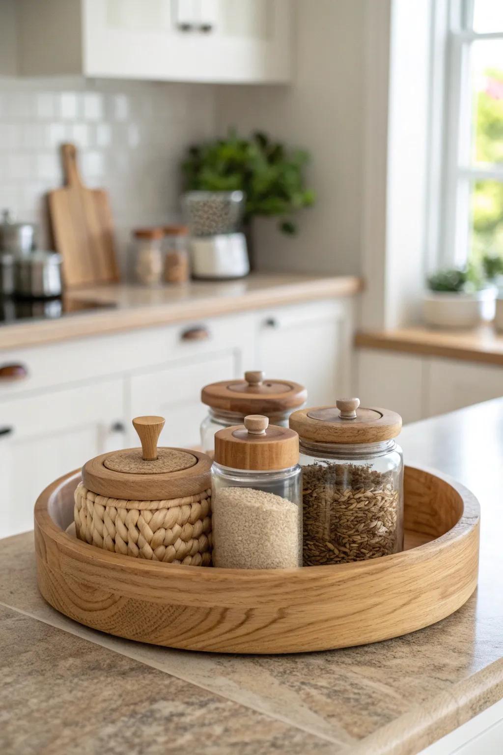 Spin your way to efficiency with lazy Susans that make corner storage easy.