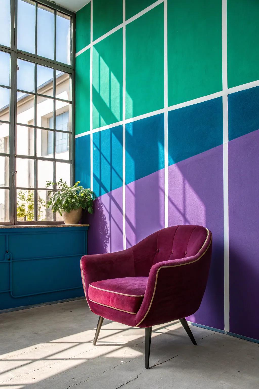 Color block walls make a bold and contemporary statement in any room.