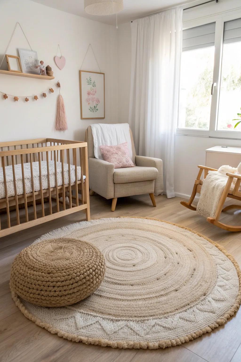 A plush rug adds warmth and comfort to your nursing oasis.