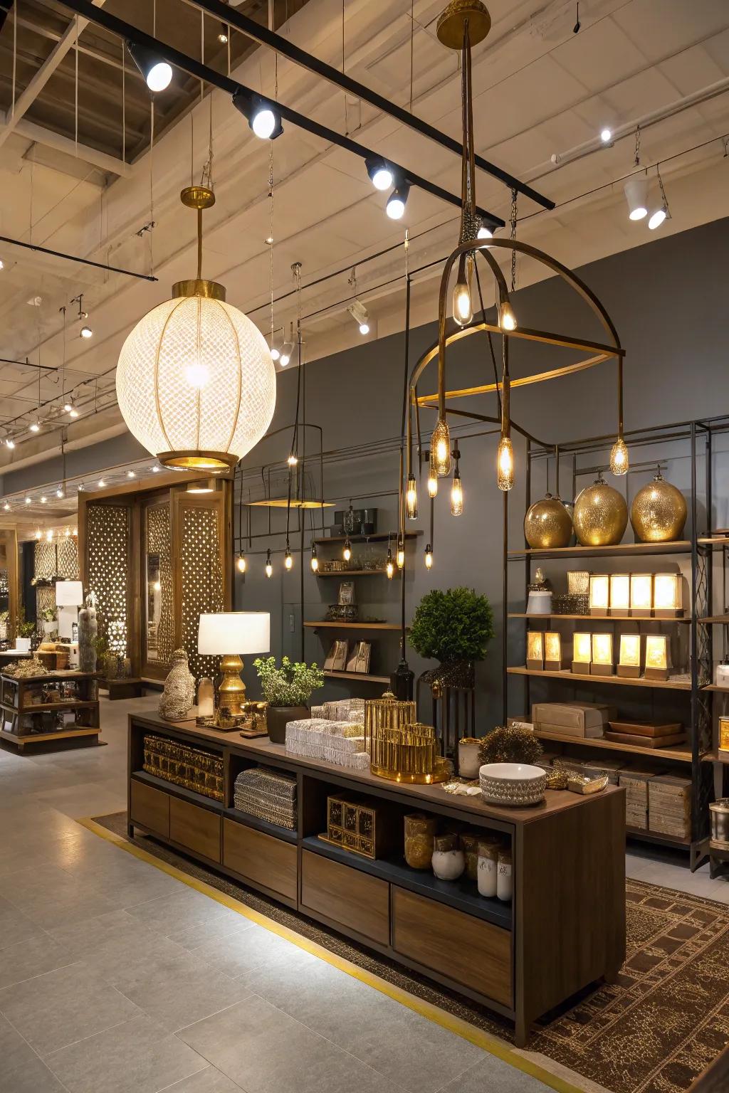 Strategic lighting transforms spaces, highlighting products and creating an inviting ambiance.