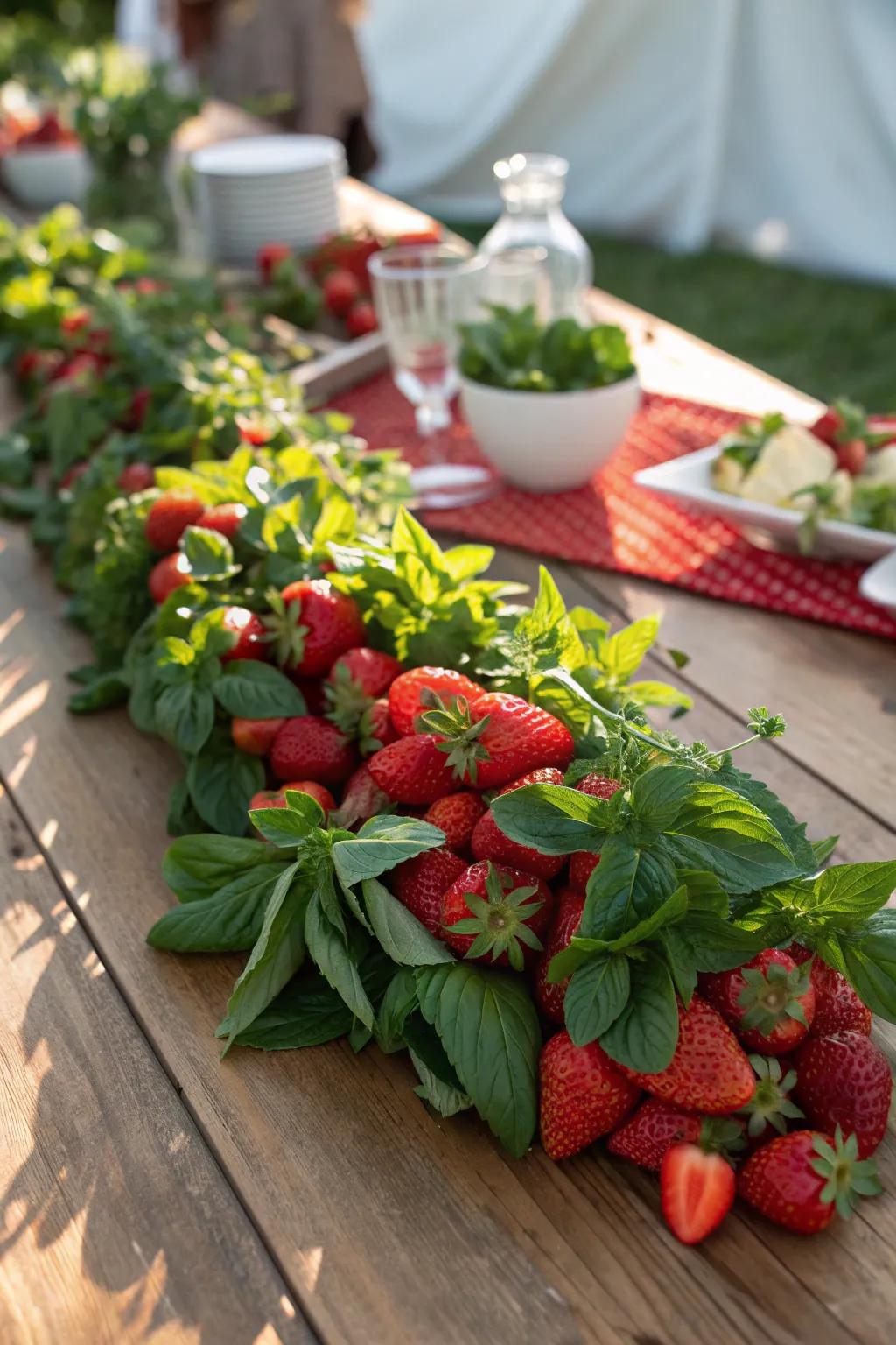 Add a fragrant touch to your table with a strawberry and herb garland.