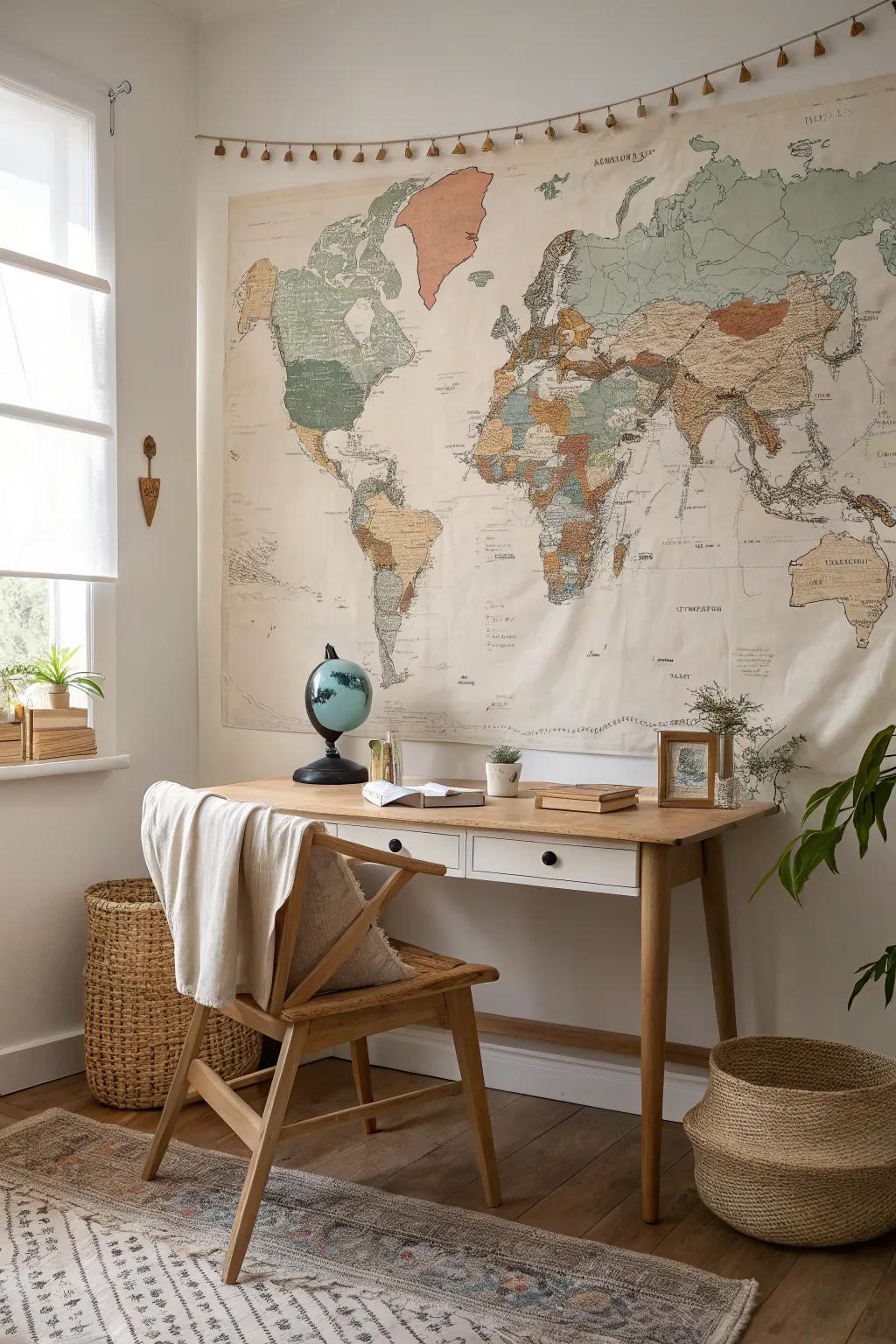 Explore the world from your home with captivating map wall wraps.