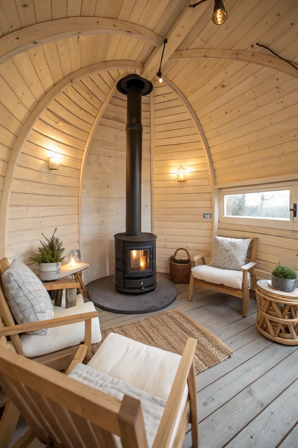 Create a cozy gathering spot with seating around your wood stove. 🛋️🔥 #LivingRoomDesign #CozyHome