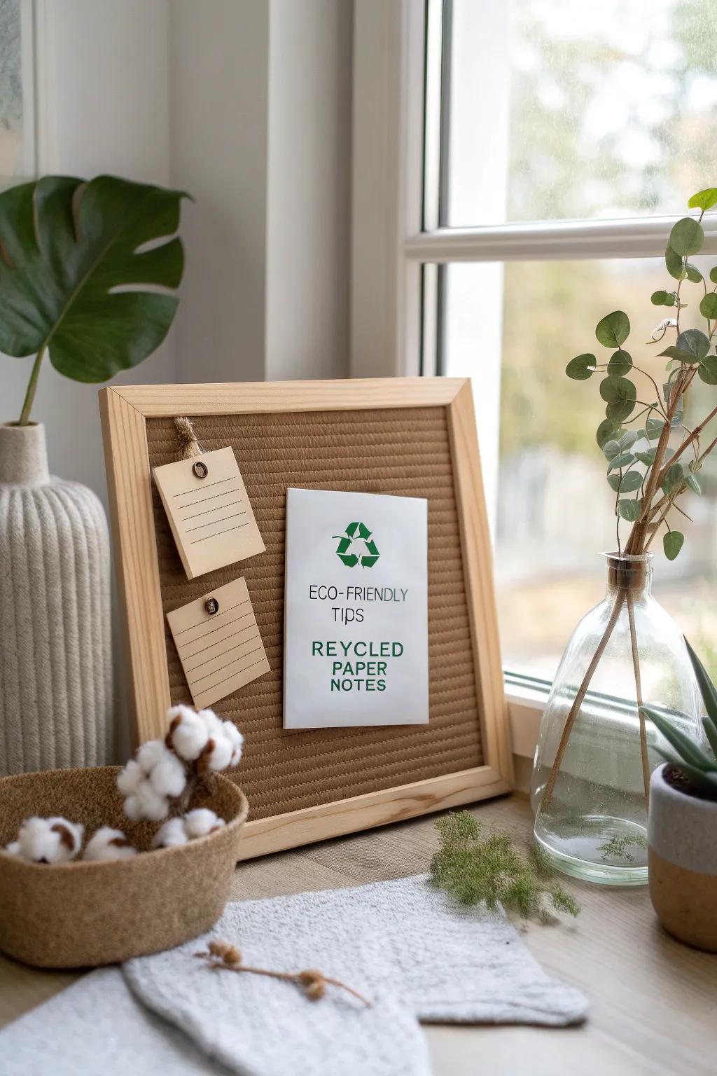 Champion sustainability in the office with a board dedicated to green initiatives and eco-friendly tips.