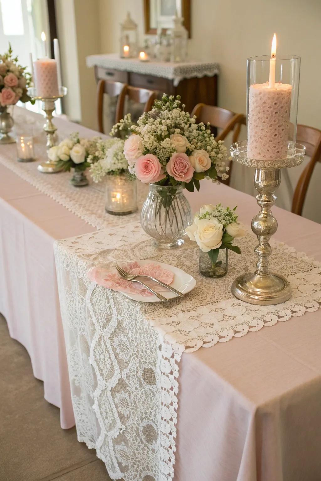 Add a layer of sophistication with a lace table runner that speaks to timeless elegance.
