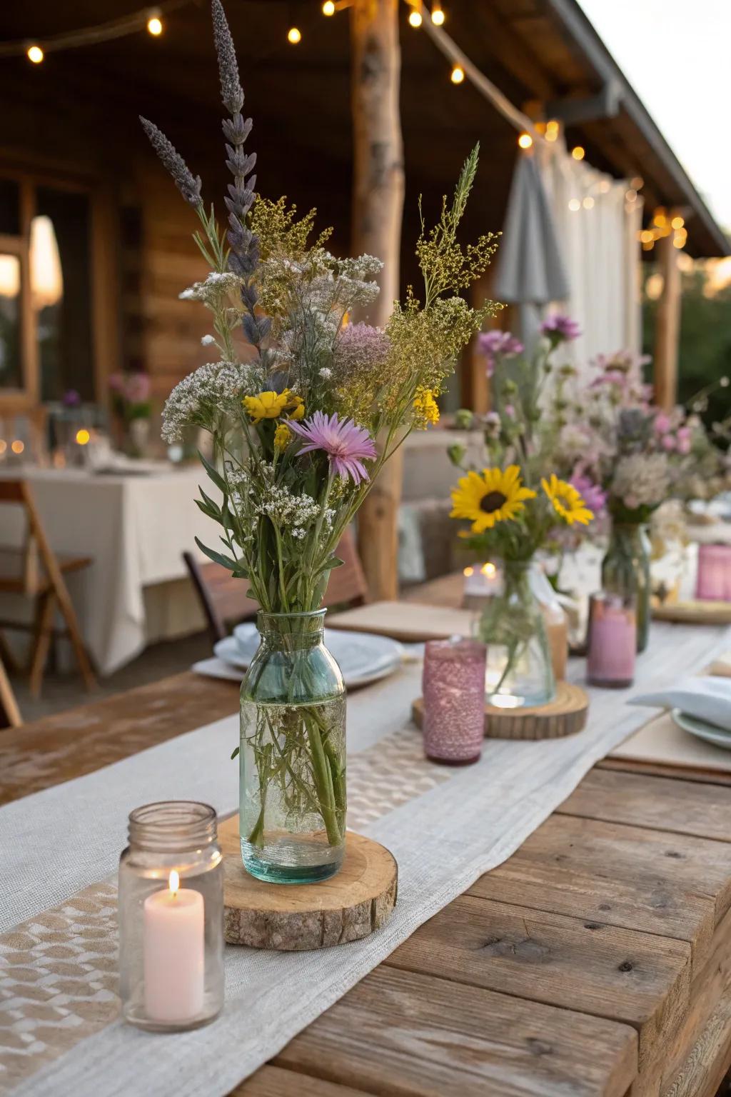 Wildflower centerpieces add a touch of natural beauty and whimsy to your decor.