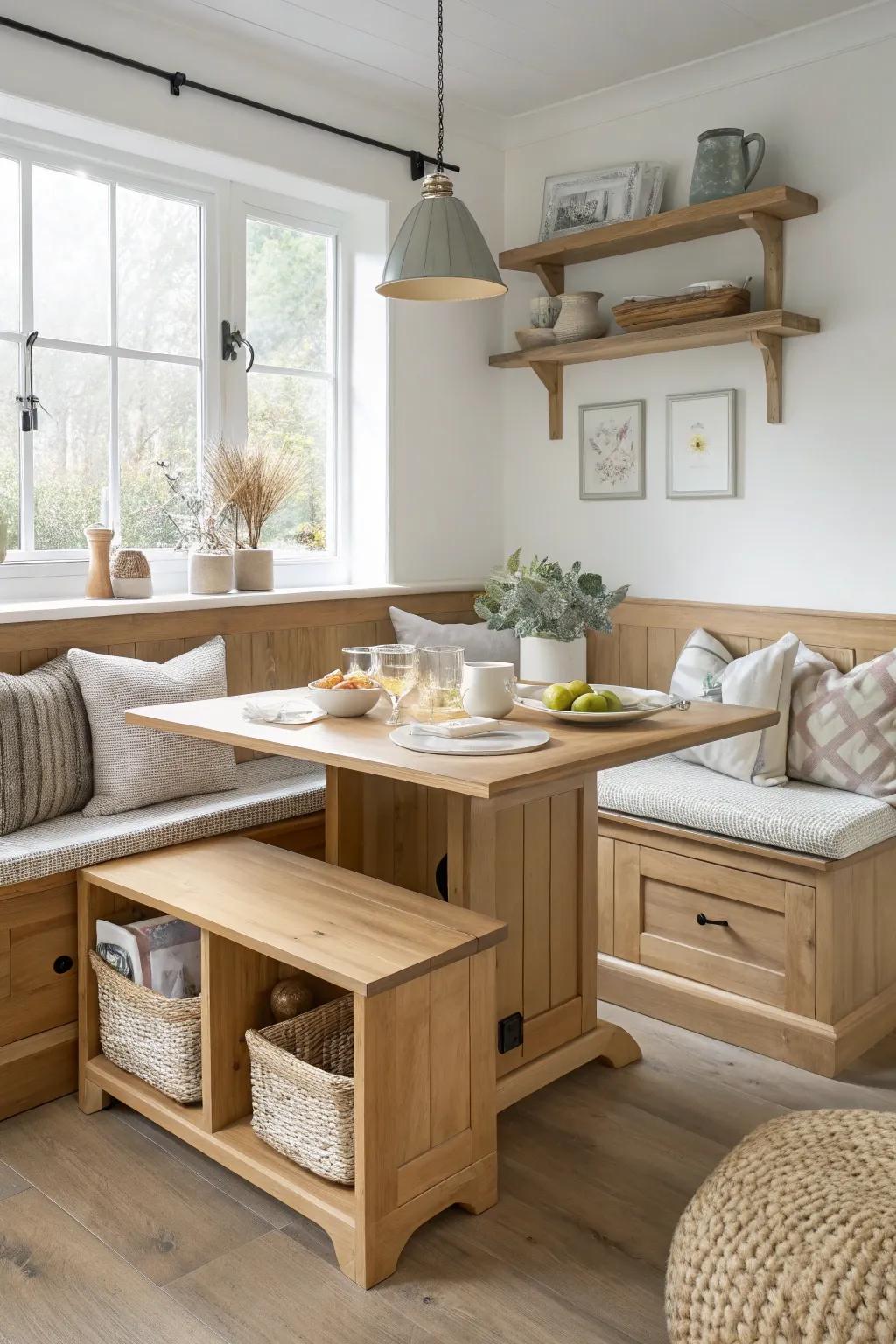 Optimize your space with hidden storage solutions in your kitchen nook. 🏡 #SmartStorage #KitchenIdeas