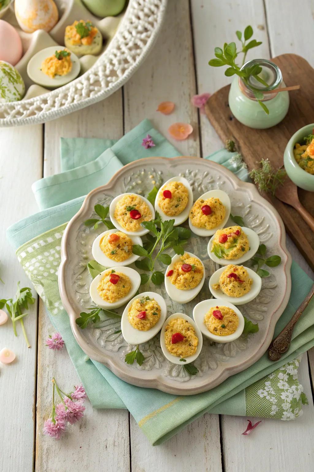Spice up your Easter with these festive deviled eggs that are sure to be a crowd favorite.