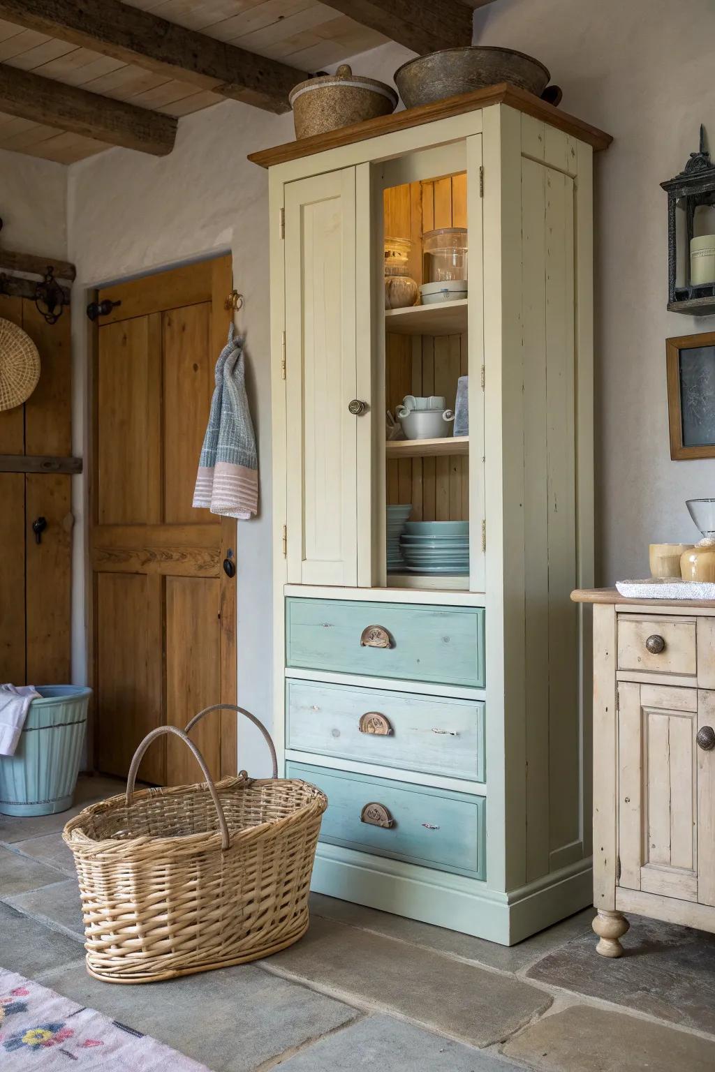 Cottage charm meets functional design in this delightful pantry cabinet.