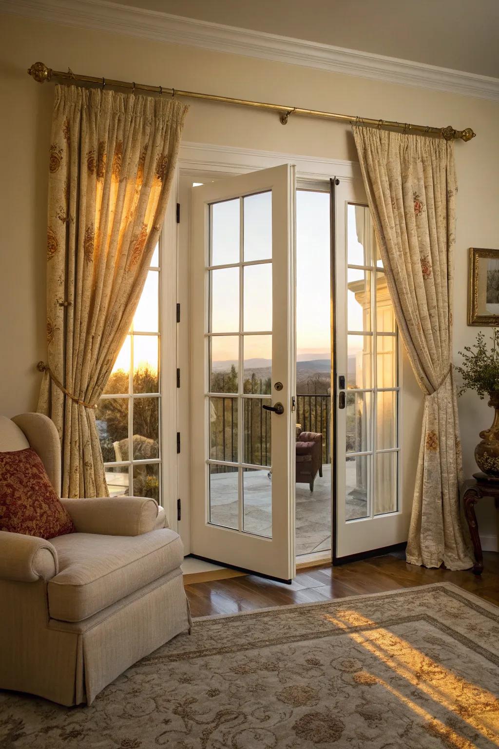 Sophisticated curtains make glass doors a focal point of any room.