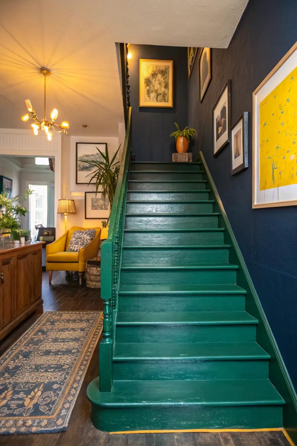 Make a statement with bold colors that transform your staircase into a vibrant masterpiece.
