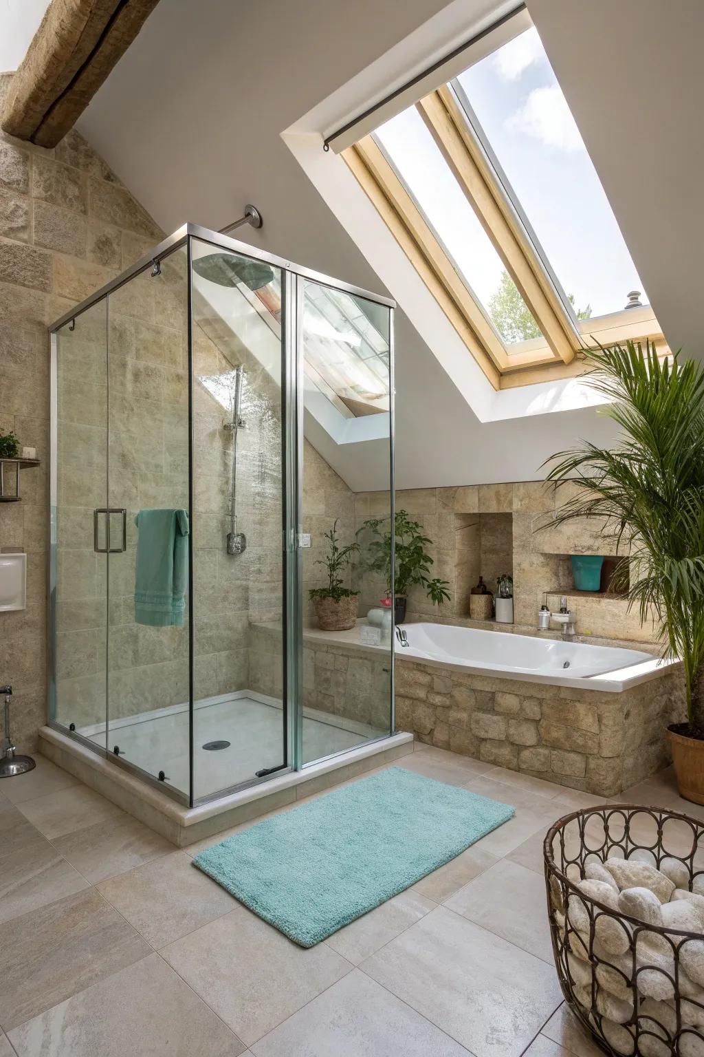 Walk-in showers add a touch of modern elegance while saving space. #BathroomDesign #InteriorGoals