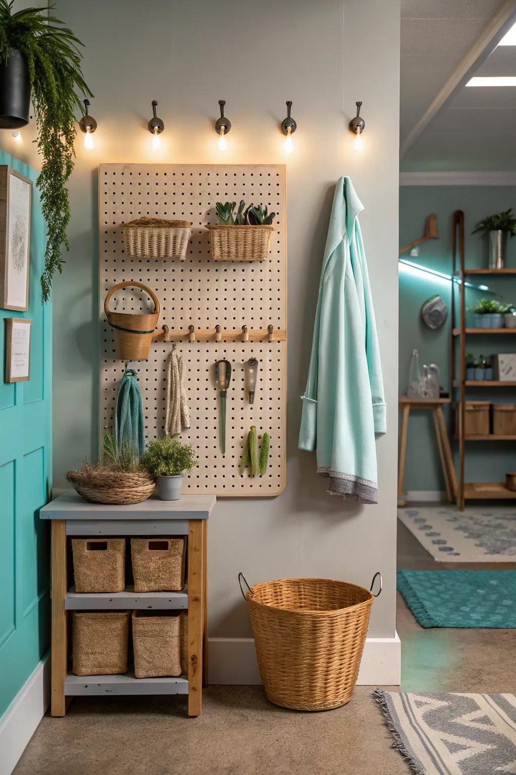 Customize your utility room storage with a versatile pegboard that adapts to your needs. 🔧 #ToolOrganization #DIY