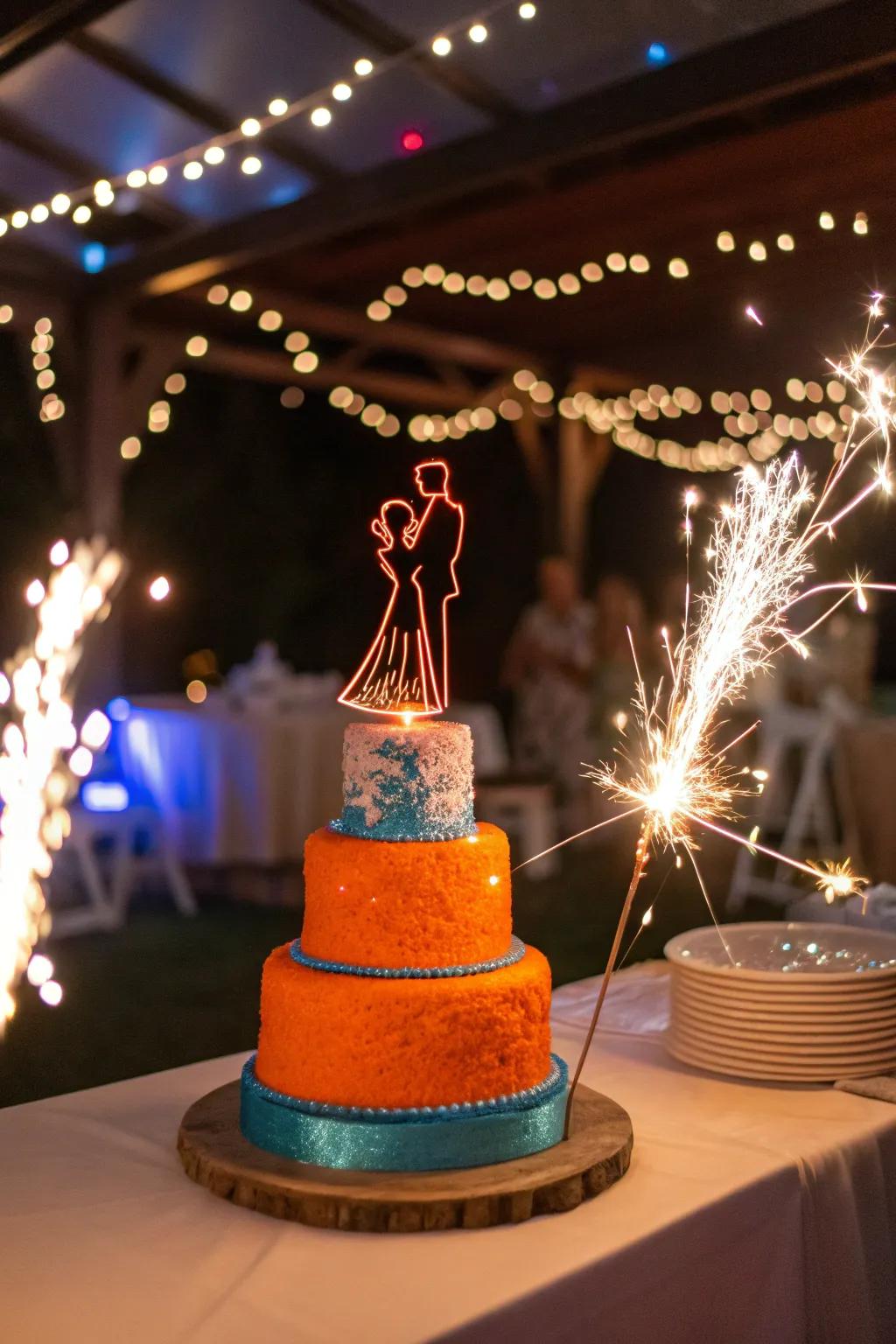 Create a magical ambiance with light-up cake toppers that glow beautifully in the evening.
