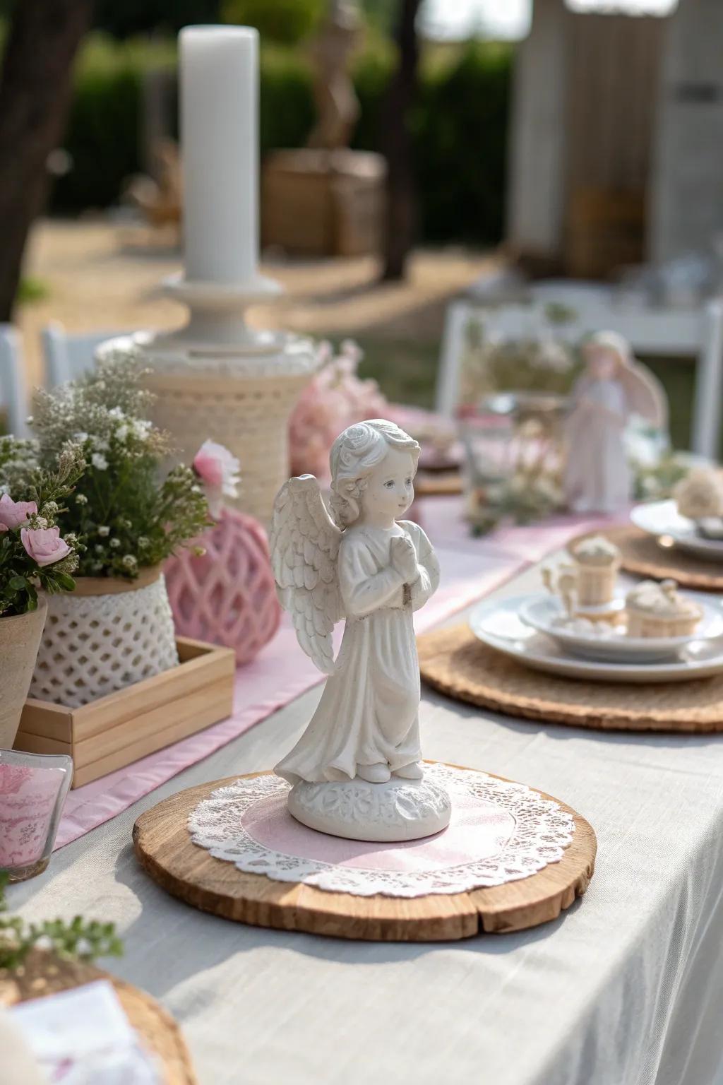 Invoke a sense of peace and protection with charming angel figurines that adorn your tables.