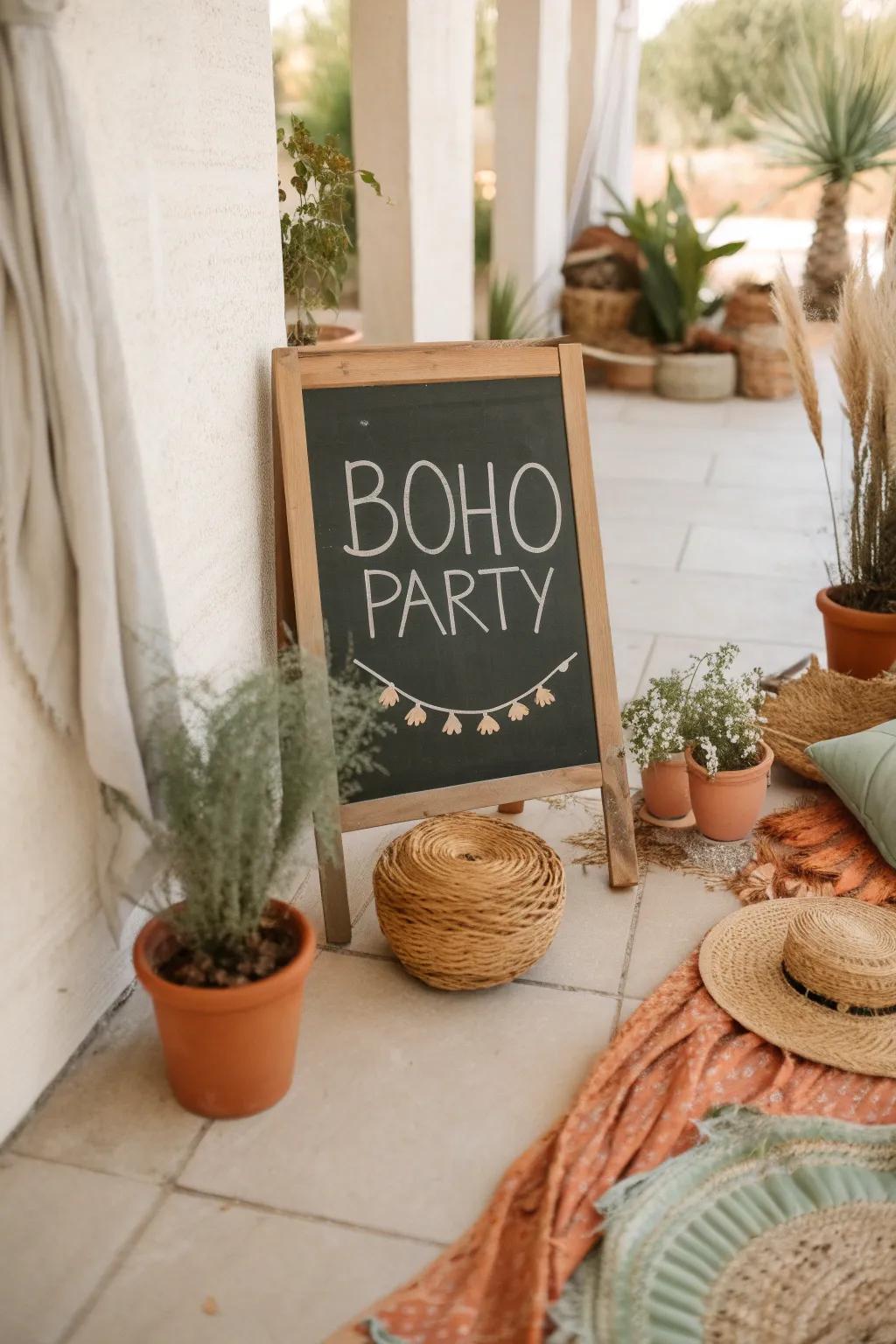 Handwritten signage adds a personal and artistic flair to your boho gathering.