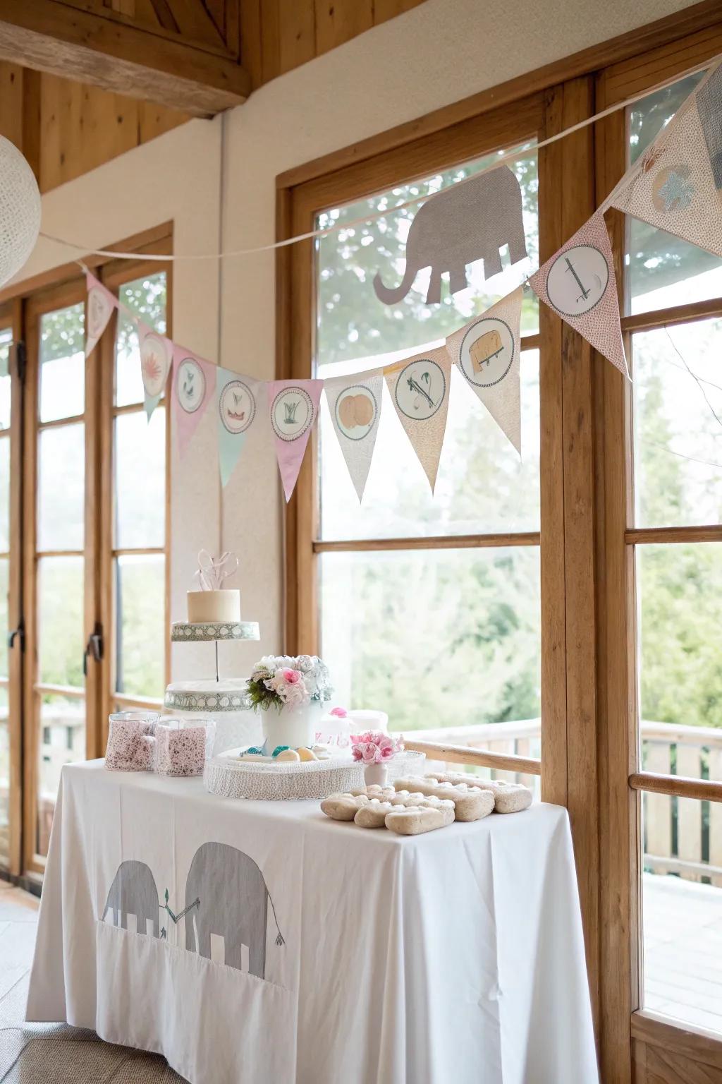 Set the scene with whimsical banners that celebrate the joy of a new arrival. #BannerDecor #Celebration