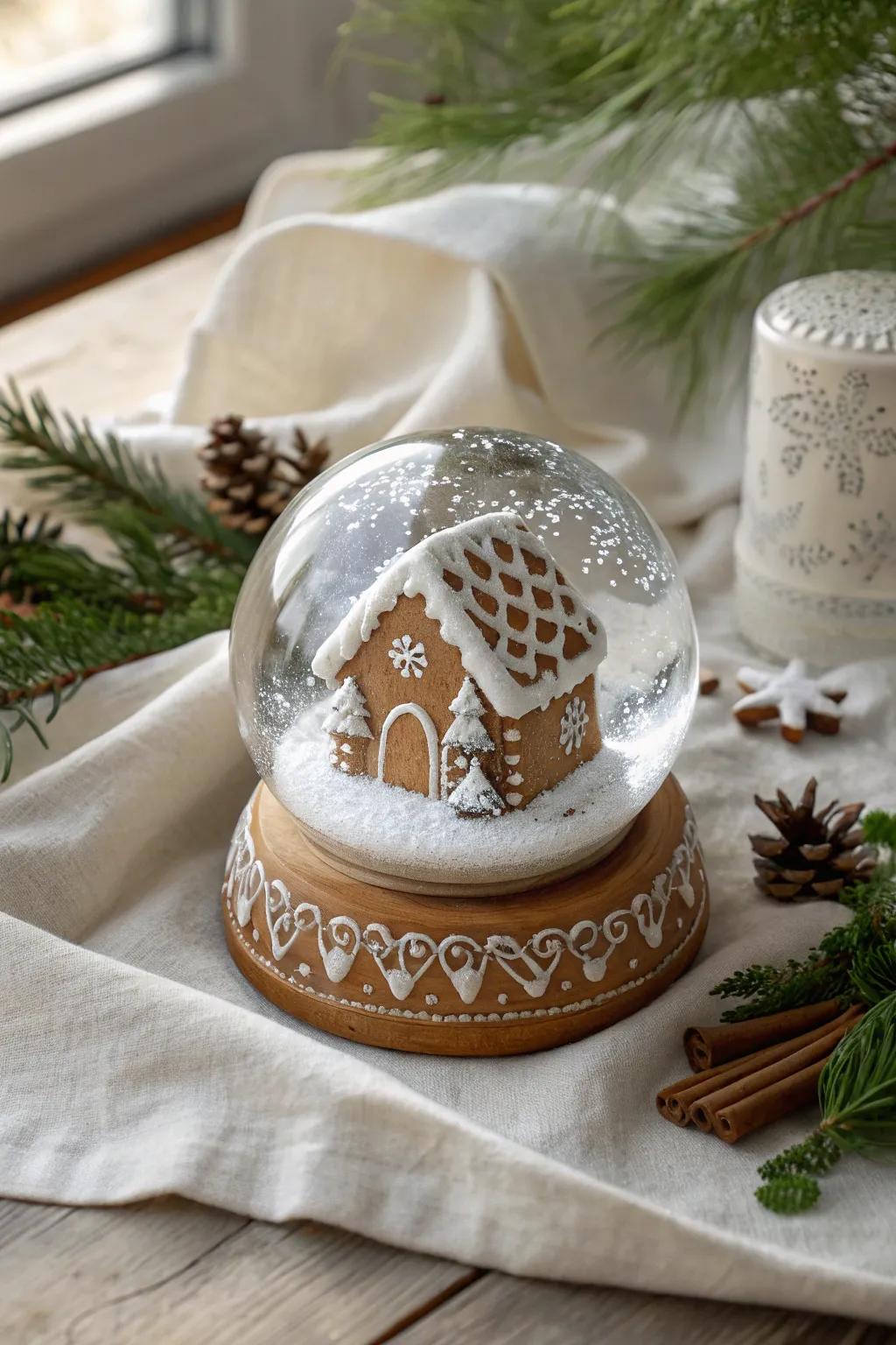 Capture the magic of a winter wonderland with a gingerbread snow globe that enchants all.
