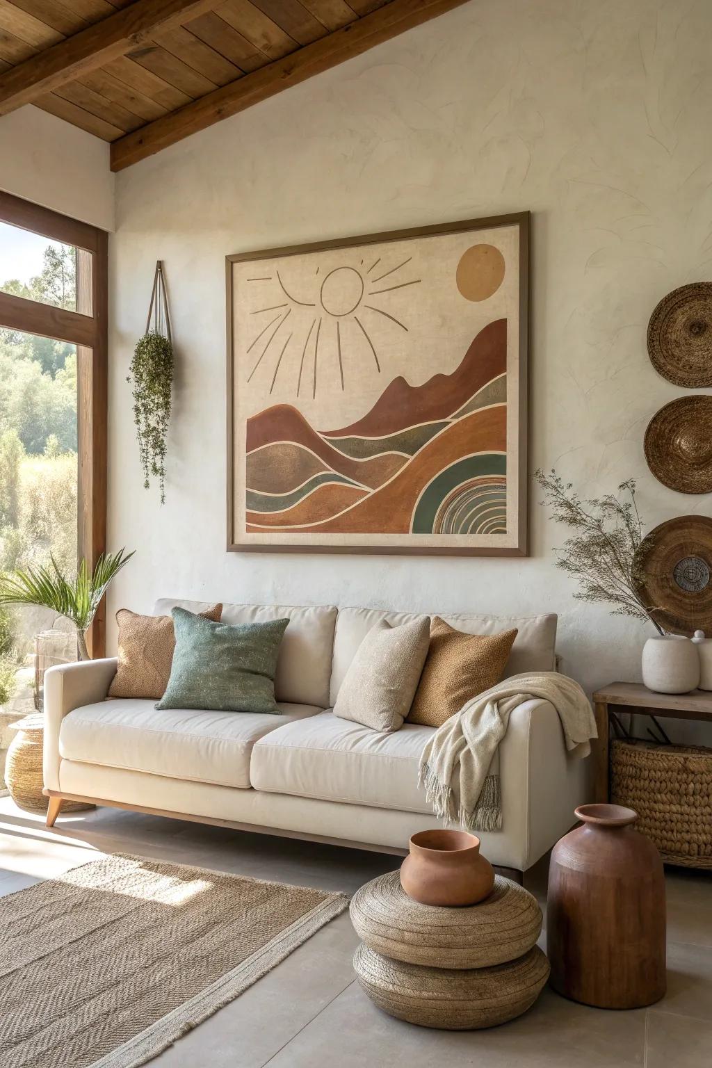 Embrace the warmth of earthy tones for a cozy, modern living room vibe.